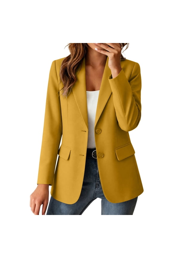 Blazers for Women Tailored Suit Jacket Business Casual Style Long Sleeves Lapel with Pockets Yellow S