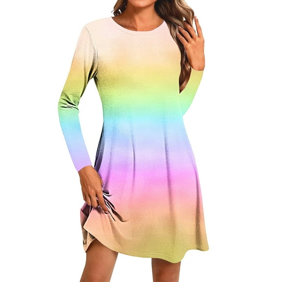 Hueook Blouses for Women Dressy Casual Long Dresses Women's Fashion Round-Neck Short Sleeved Printed Pullover Dress Multicolor XL