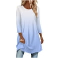 thumbnail image 1 of Hueook Boho Tops for Women Fashion 3/4 Sleeve Long Top with Curved Bottom Light Blue 2X, 1 of 6