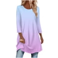 thumbnail image 1 of Hueook Boho Tops for Women Fashion 3/4 Sleeve Long Top with Curved Bottom Sky Blue S, 1 of 6
