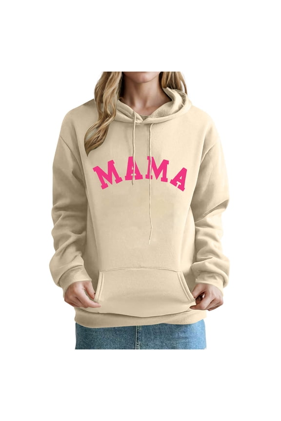 Boho Tops for Women Printed Off Shoulder Sleeves Long Sleeved Hooded Sweatshirt Beige L