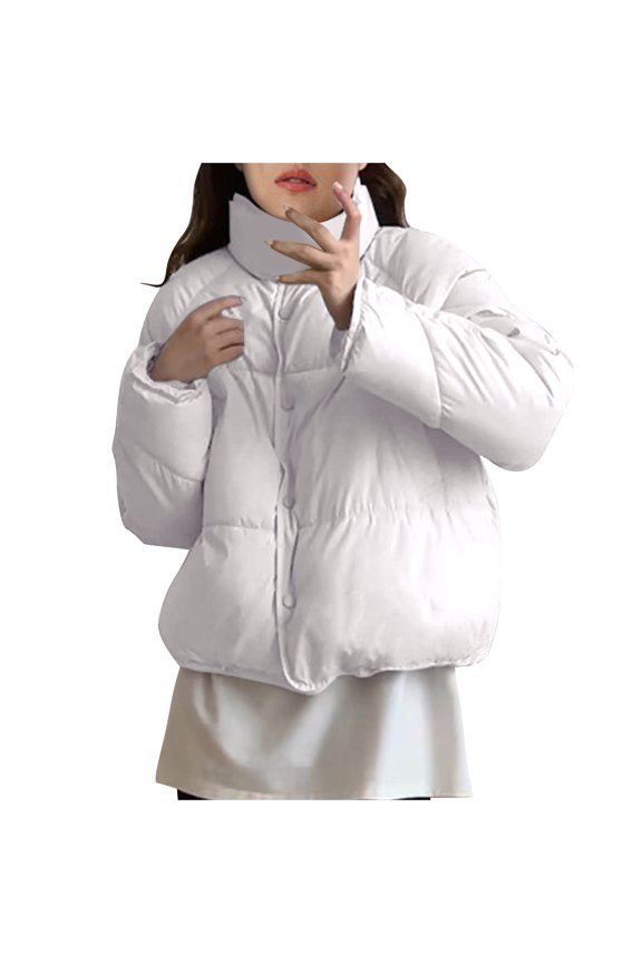 Bomber Jacket Women Jacket for Women Women's Jacket Short Standing Collar Shoulder Sleeve Down Padded Jacket Women's Padded Jacket Long Sleeve Padded Jacket White L