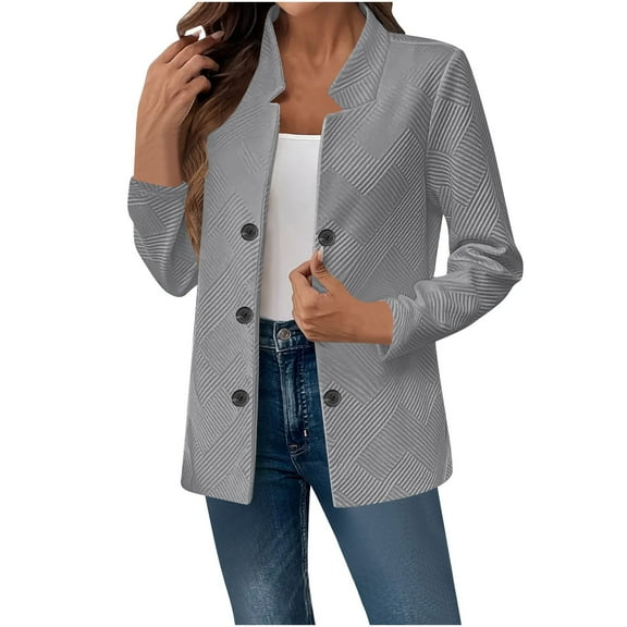 Hueook Bomber Jacket Women Jacket for Women Women's Solid Color Long-sleeved Hoodless Button Casual Gray XL