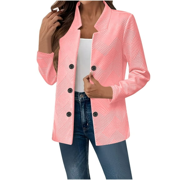 Hueook Bomber Jacket Women Jacket for Women Women's Solid Color Long-sleeved Hoodless Button Casual Hot Pink S
