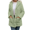 thumbnail image 1 of Hueook Bomber Jacket Women Long Solid Pattern Front Button Pocket Winter Leisure Loose and Warm Fleece Hooded Jacket Outwear Green XL, 1 of 8