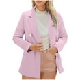 thumbnail image 1 of Hueook Bomber Jacket Women Solid Color Button Pocket Long Sleeved Turndown Collar Suit Jacket Watermelon Red 3X, 1 of 6