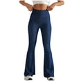 thumbnail image 1 of Hueook Bootcut Jeans Womens Pants Track Pants Women's Solid Color Elastic Denim-like Double Pocket Leggings Fitness and Casual Leggings Cropped Pants Dark Blue L, 1 of 9