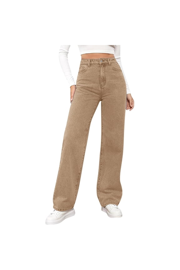 Boyfriend Jeans for Women's Barrel Denim Pants High Waist All Straight Leg Wide Leg Pants Jeans Khaki 2X