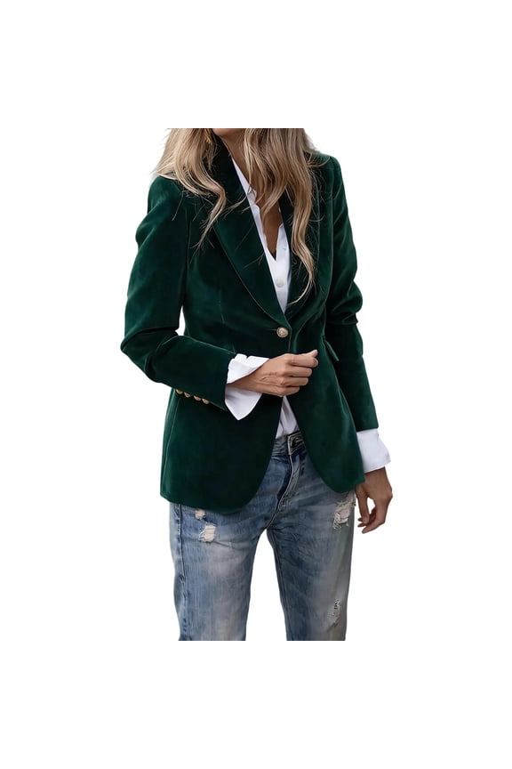 Brown Jacket Women Winter Solid Fashion Street Style Suit Jacket Green S