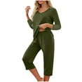 thumbnail image 1 of Hueook Business Casual Outfits for Women 2PC Fashion Woman-Neck Solid Short Sleeve Blouse +Long Pants Elastic Waist Pockets Sets Army Green XL, 1 of 7
