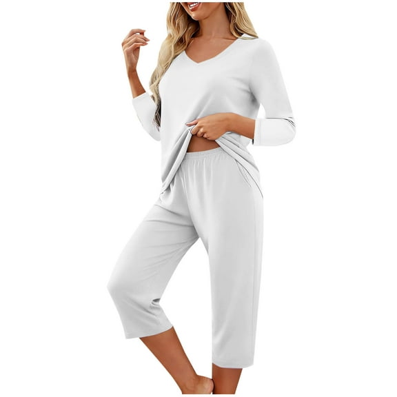 Hueook Business Casual Outfits for Women 2PC Fashion Woman-Neck Solid Short Sleeve Blouse +Long Pants Elastic Waist Pockets Sets White 2X