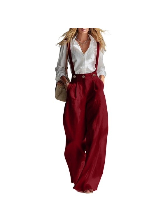Button Down One Piece Jumpsuits for Women Loose Fit Women’s Solid Summer and Linen Button with Pocket Comfortable Plain Sleeveless Casual Wide Leg Jumpsuit Romper Jumpsuit Blue L