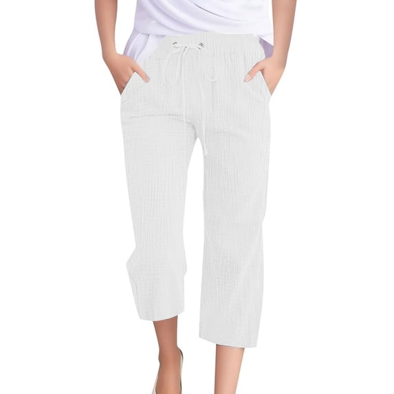 Hueook Capri Leggings Plus Size Pants Fashion Womens Casual Color Elastic Loose Pants Capris with Pocket White XL