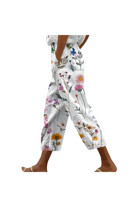 Capri Pants for Women Stretchy Harem Pants Women's Casual Loose Harlan Pants with Drawstring Solid Color Lace Up Pockets Fashionable Cropped Pants Multicolor M