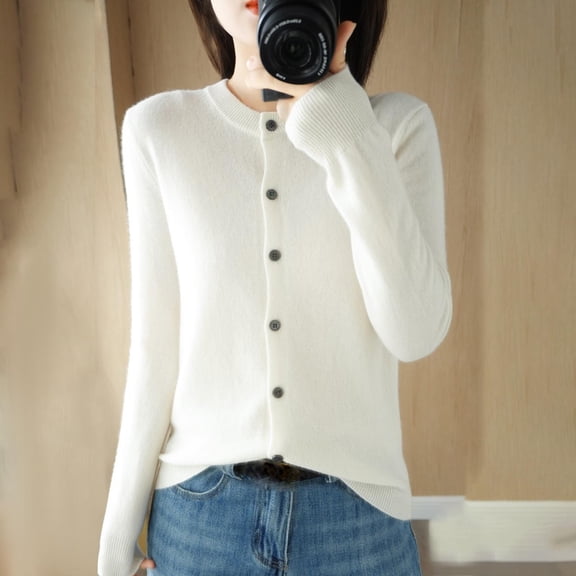 Hueook Cardigan Sweaters for Women Cardigan Sweaters Lightweight Fall Oufits Clothes Fashion Trendy Long Sleeve Button Open Front Casual Top White XS