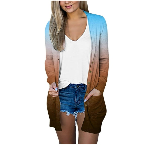 Hueook Cardigans for Women Plus Size New Solid Color Long Sleeve Casual Knitted Sweater Chunky Warm With Pocket Blouse Sweater 50% Off Clearance