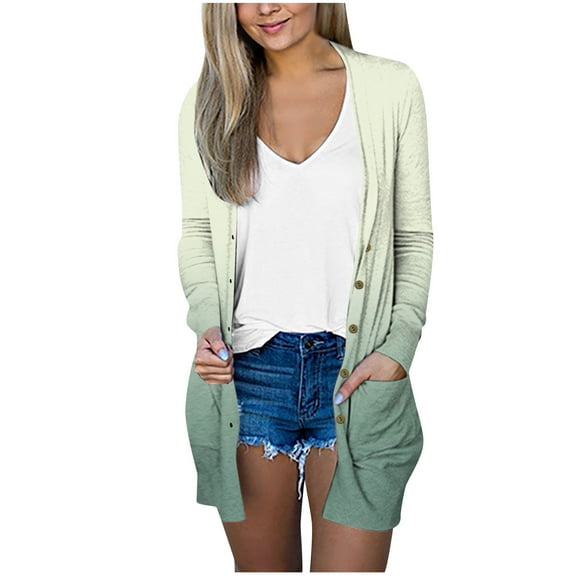 Hueook Cardigans for Women Plus Size New Solid Color Long Sleeve Casual Knitted Sweater Chunky Warm With Pocket Blouse Sweater 50% Off Clearance