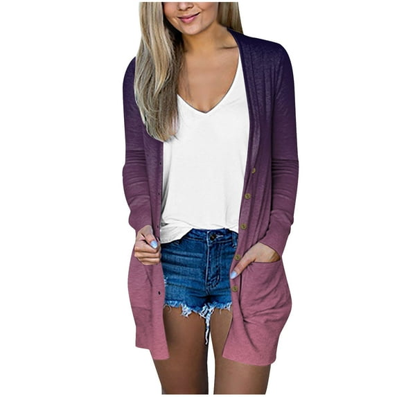 Hueook Cardigans for Women Plus Size New Solid Color Long Sleeve Casual Knitted Sweater Chunky Warm With Pocket Blouse Sweater 50% Off Clearance