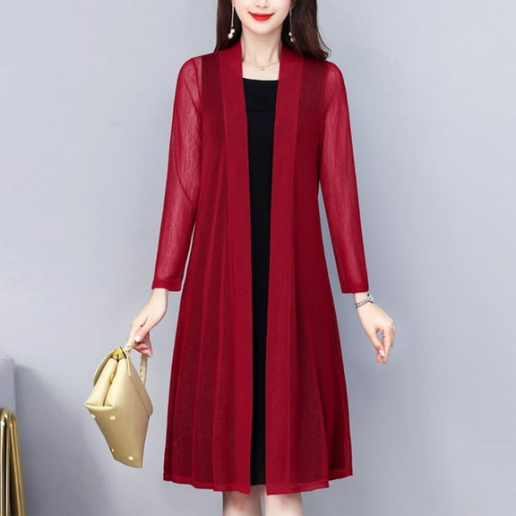 Hueook Cardigans for Women Transparent Sunscreen Shirt Cardigan Wine 2X