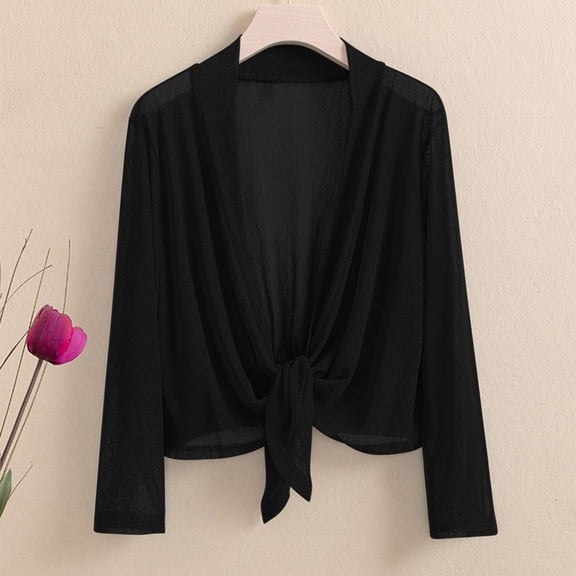 Hueook Cardigans for Women Trendy Women's Transparent Sunscreen Shirt Cardigan Black XL
