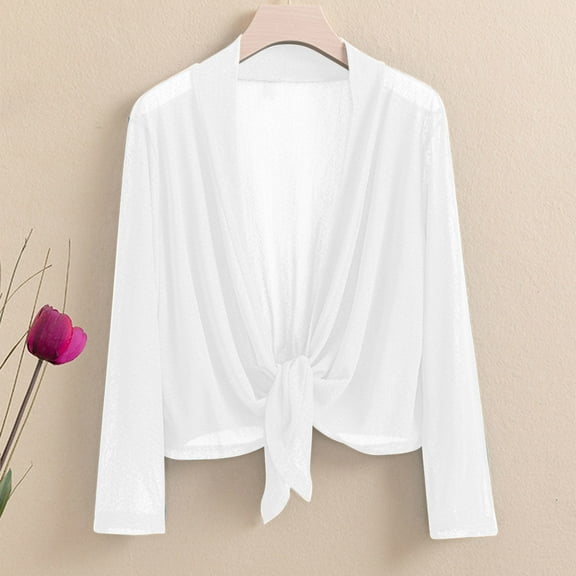 Hueook Cardigans for Women Trendy Women's Transparent Sunscreen Shirt Cardigan White XL