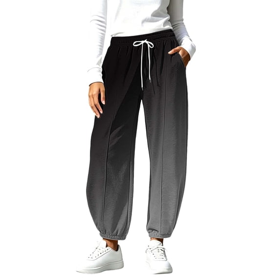 Hueook Cargo Pants Women Jogger Hiking Lounger Wide Leg Fall Casual Cropped Barrel Pant with Pockets Black M