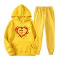 thumbnail image 1 of Hueook Casual Outfits for Women's Casual Printed Pocket Hoodie with Long Sleeves and Pants Set Yellow L, 1 of 5