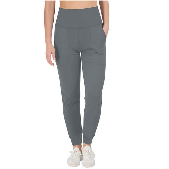 Hueook Casual Yoga Dress Pants for Women Women's Solid Color Plus Velvet Warm Ankle Strap Pocket High Waisted Elastic Fitness Pants Leggings Sports Pants Dark Gray 4X