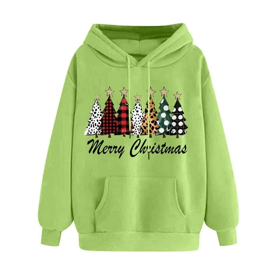 Hueook Christmas Hoodies for Women Women's Print Winter Hoodie Pullover Long Sleeved Comfortable Sweatshirt Green XL