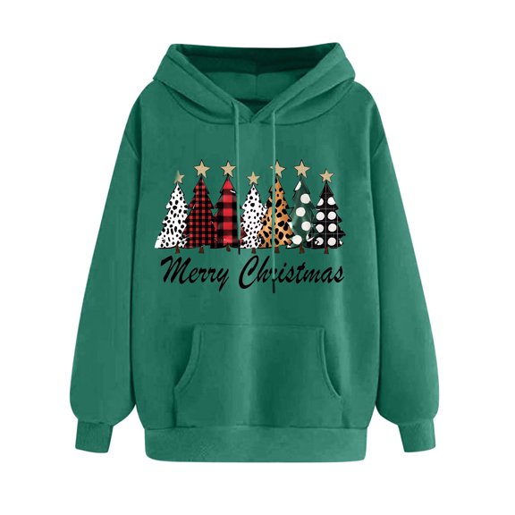Hueook Christmas Hoodies for Women Women's Print Winter Hoodie Pullover Long Sleeved Comfortable Sweatshirt Mint Green M