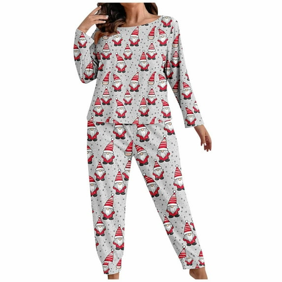 Hueook Christmas Pajamas Women's Plus Size Fashionable Print Long Sleeved Pants Casual Home Suit Set Blue 5X