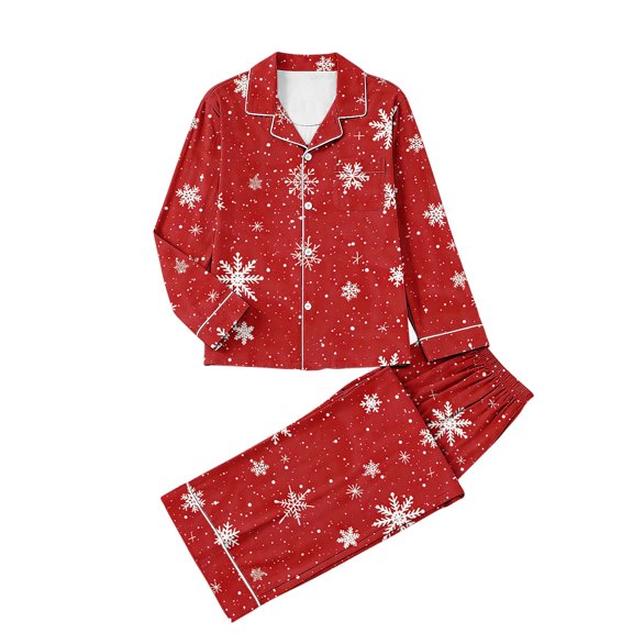 Hueook Christmas Pajamas for Women Ladies' Casual Fashion Christmas Long Sleeved Lapel Set Casual Top Pants Pajama Set Red M