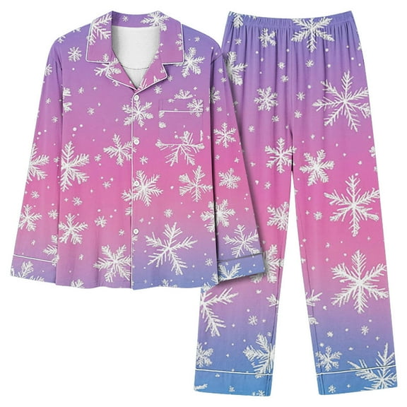 Hueook Christmas Pajamas for Women Women Casual Fashion Printed Long Sleeve Casual Pants Pajamas Suit Multicolor S