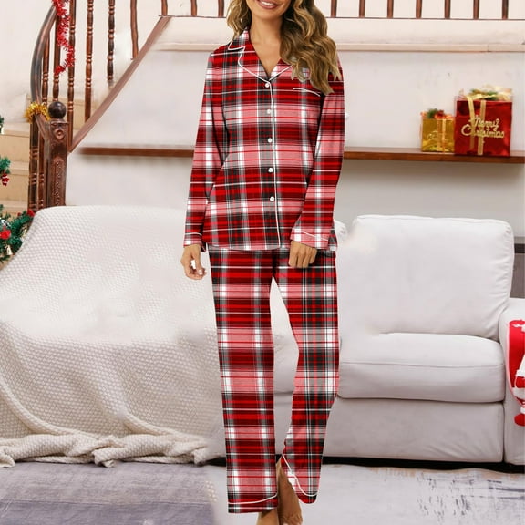 Hueook Christmas Pajamas for Women Women's Christmas Printed Pajama Set for Daily Home Wear with Pocket Multicolor 3X