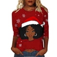 thumbnail image 1 of Hueook Christmas Shirts for Women Crew Neck Shirt Women's Fashion Tees Casual Crewneck 3/4 Sleeve Loose T Shirt Ladies Blouses Shirts Multicolor 2X, 1 of 5