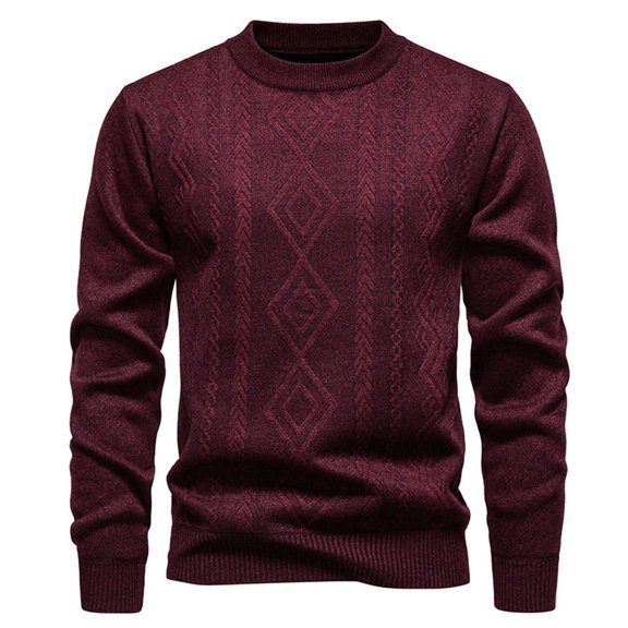 Hueook Christmas Sweater Men Striped Elastic Knit Sweater Warmth Laziness Loose Casual Round-Neck Sweater Wine 3X