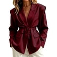 thumbnail image 1 of Hueook Cinched Jacket Baggy Coats Waist Slimming Tie Fall and Winter Waists Thin Loose V neck Coat Woman Wine 3X, 1 of 5