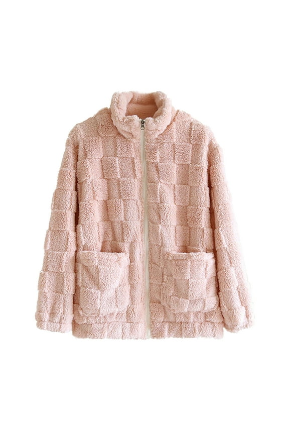 Coats for Women Fashionable Casual Loose Solid Color Zipper Jacket Top Pink L