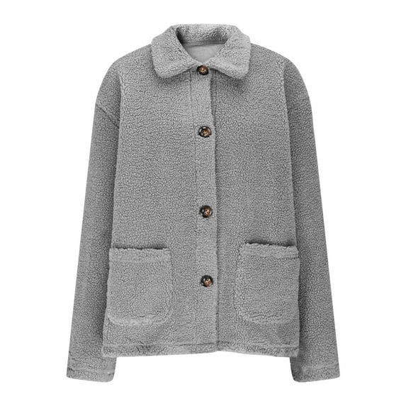 Hueook Coats for Women Long Sleeved Solid Color Warm Winter Jacket Top Gray S