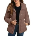 thumbnail image 1 of Hueook Coats for Women Puffer Hooded Jackets Women's Solid Color Hooded Drawstring Zipper Button Jacket with Pocket Brown XL, 1 of 6