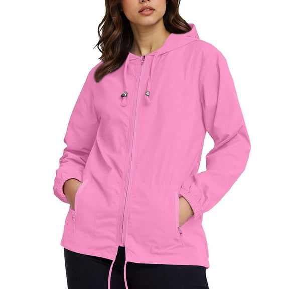 Hueook Coats for Women Rainproof Jacket for Women Waterproof and Zipper Jacket Quarter Sleeve Hooded Jacket Raincoat Jacket with Pockets Pink 4X