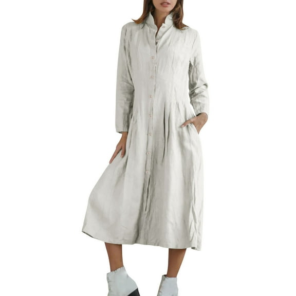 Hueook Cocktail Dresses for Women Flapper Dresses Fashion Women's Casual Solid Color Long Sleeve Turndown Collar Dress Gray 4X