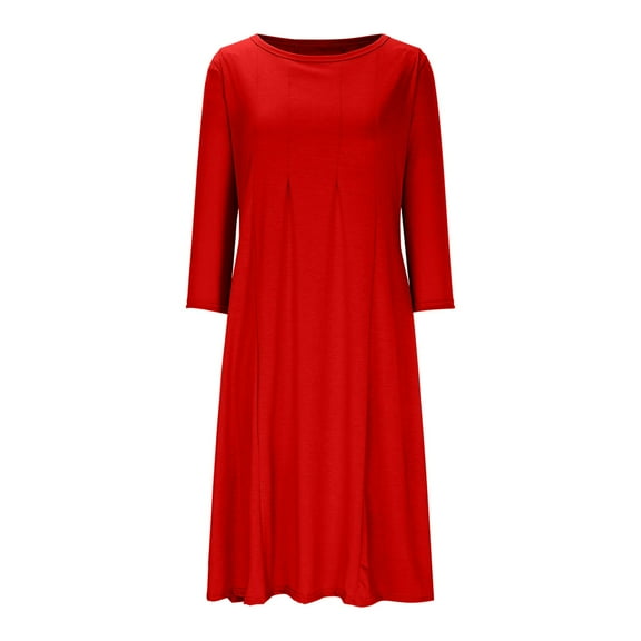 Hueook Cocktail Dresses for Women Wedding Guest Dresses for Women Women Fashion Casual Pleated-cent Sleeve Dress Red L
