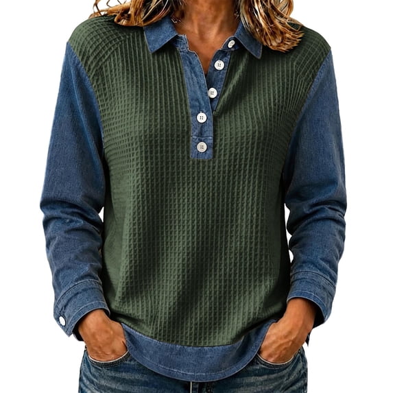 Food For Rugby Hueook Color Block Henley Rugby Shirts for Women Long Sleeve Collared ...