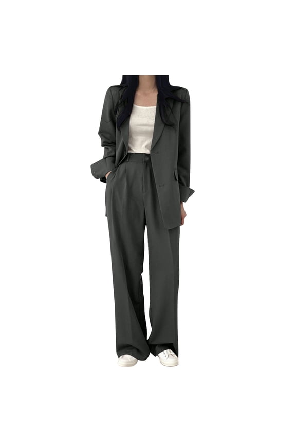 Comfy Sets for Women Clothing Women's Fashionable High-end Temperament Commuting Suit Lapel Set Gray S