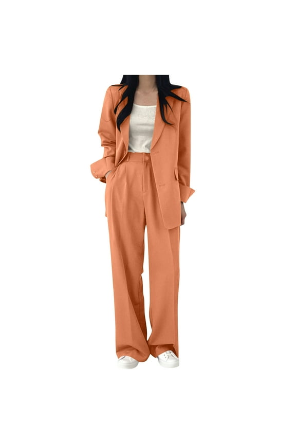 Comfy Sets for Women Clothing Women's Fashionable High-end Temperament Commuting Suit Lapel Set Orange S