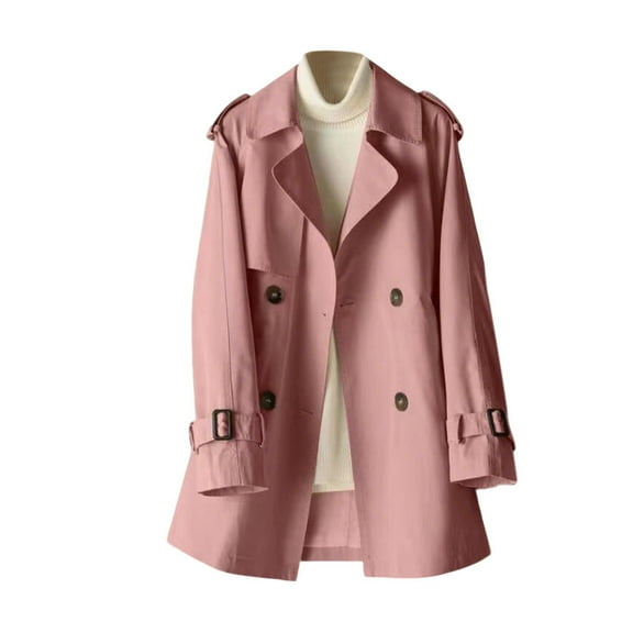 Hueook Corduroy Jacket Women Fashionable Women's Solid Color Long Sleeved Lapel Button Cinched Windbreaker Jacket Pink XL