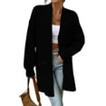 thumbnail image 1 of Hueook Corduroy Jacket Women Long-sleeved Striped Cardigan with Pockets Thick Knitted Sweater Coat Black M, 1 of 7