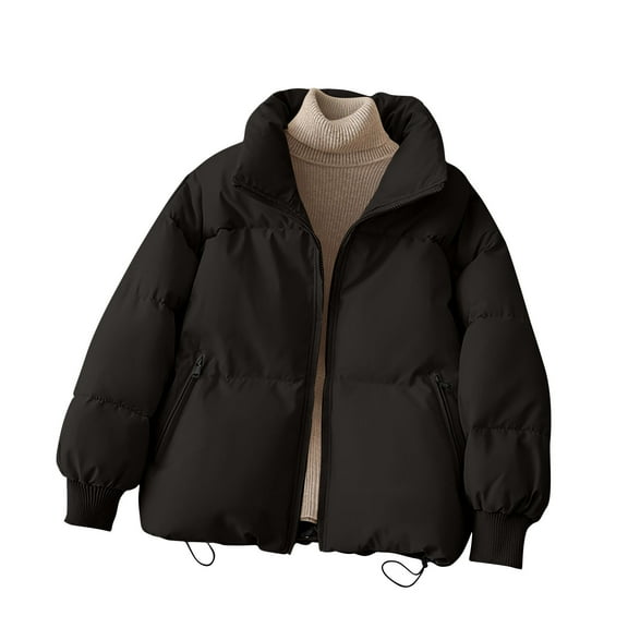 Hueook Corduroy Jacket Women Women Winter Coats Women's Winter Casual Fashion Thickened Stand Collar Long Sleeve Jacket Black M