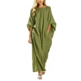 thumbnail image 1 of Hueook Cotton Dresses for Women V Neck Long Sleeve Loose Fit Casual Long Maxi Dress Army Green L, 1 of 5